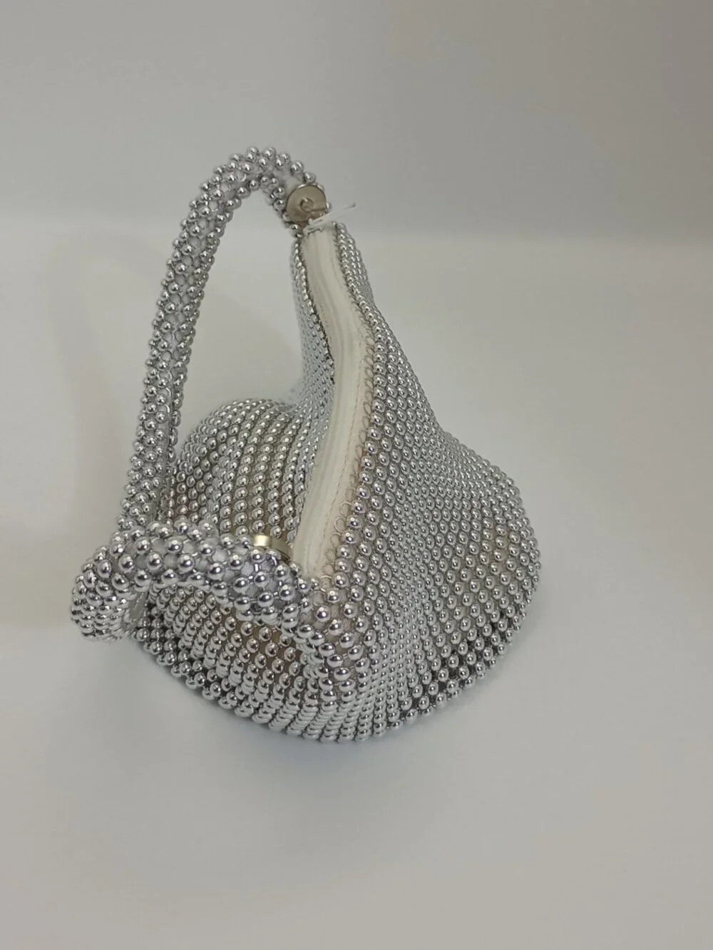 Silver Beaded Hobo Shoulder Bag Y2K Evening Party Purse Rhinestone Look